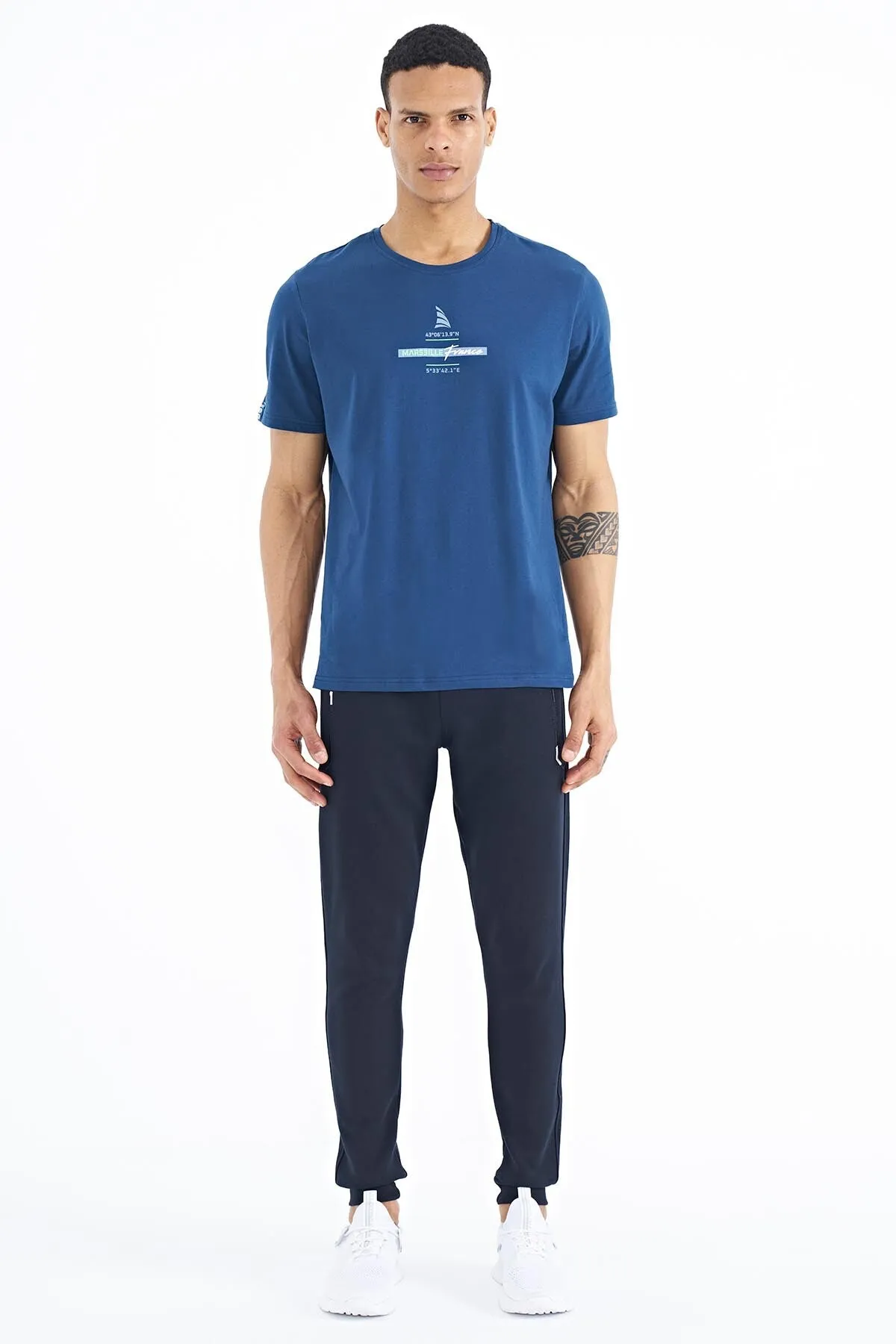 baskili o yaka standart kalip erkek t-shirt - 88212