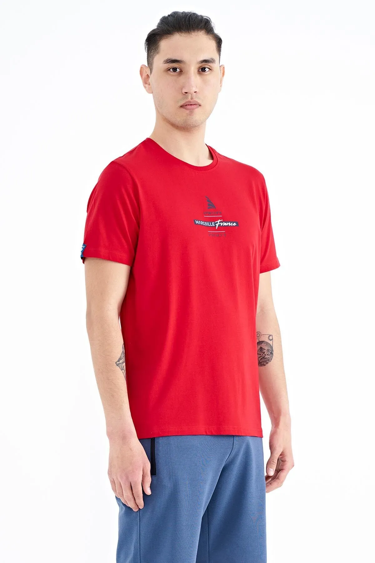 baskili o yaka standart kalip erkek t-shirt - 88212