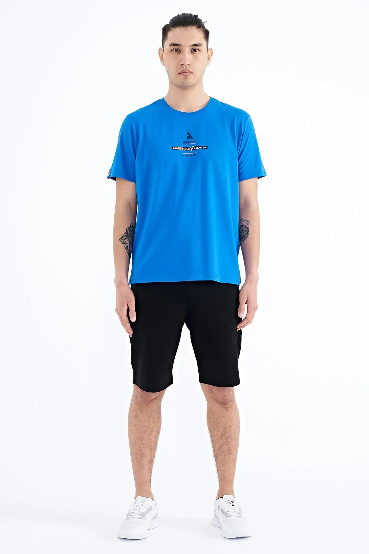 baskili o yaka standart kalip erkek t-shirt - 88212