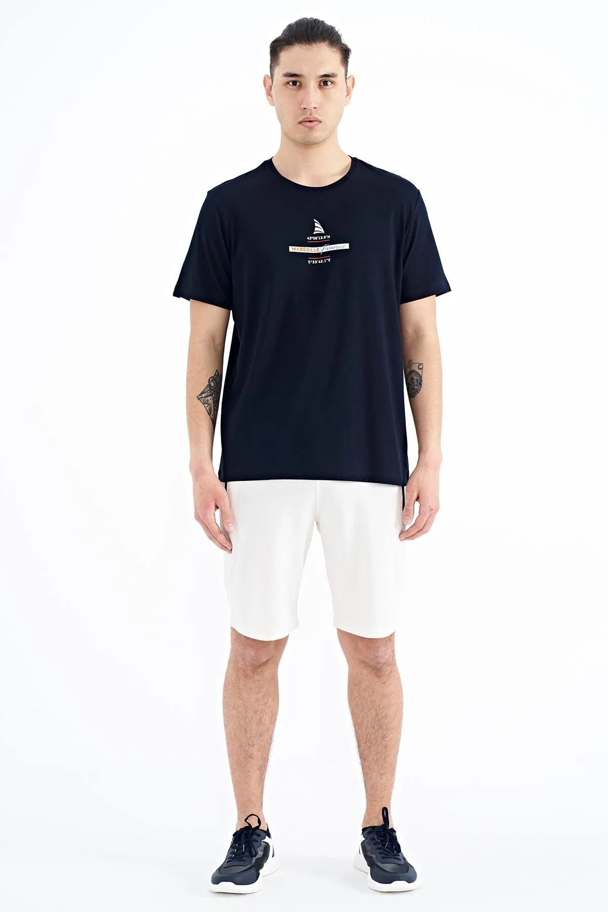 baskili o yaka standart kalip erkek t-shirt - 88212