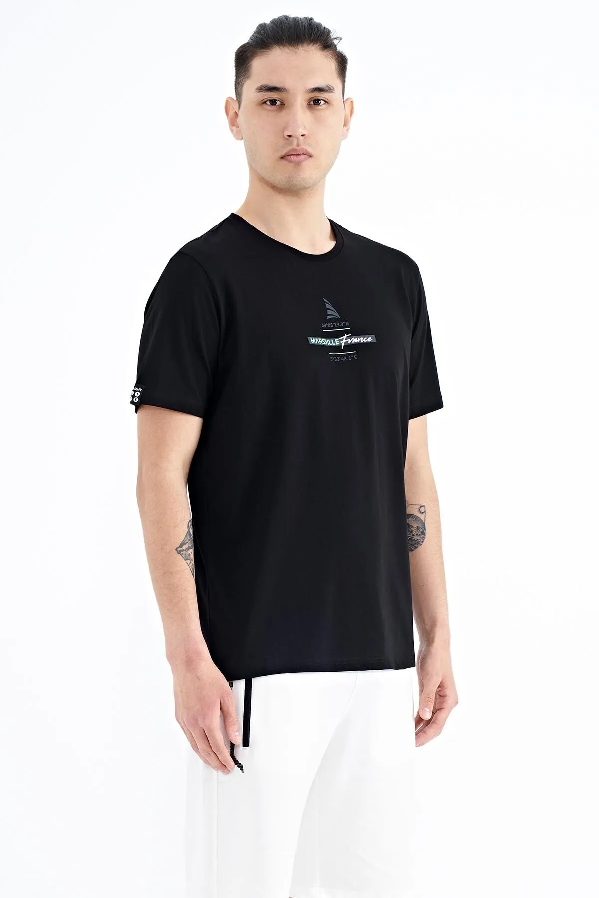 baskili o yaka standart kalip erkek t-shirt - 88212