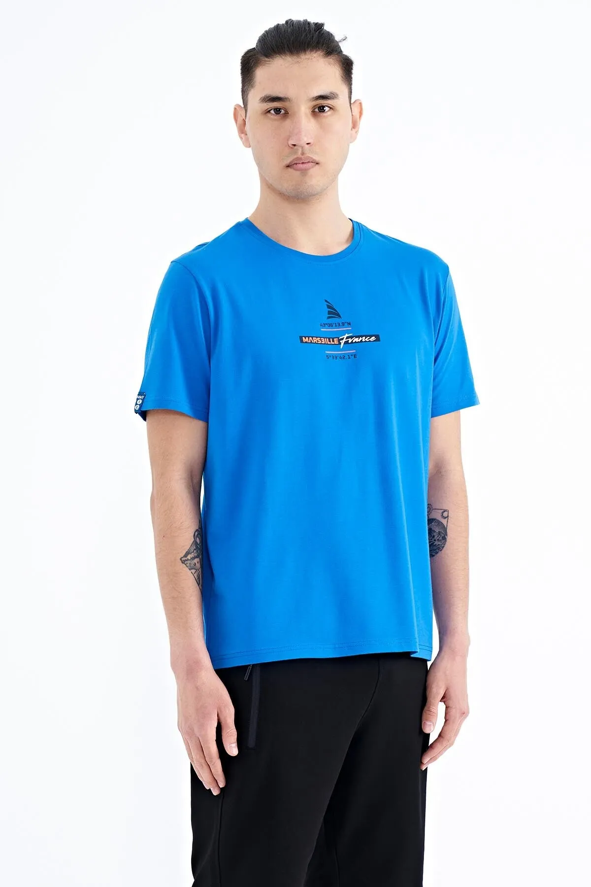 baskili o yaka standart kalip erkek t-shirt - 88212