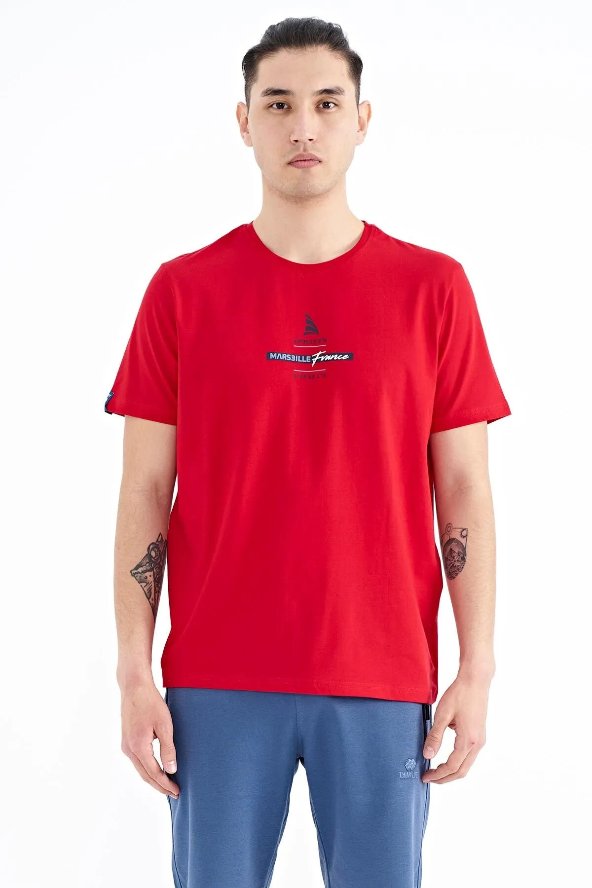 baskili o yaka standart kalip erkek t-shirt - 88212
