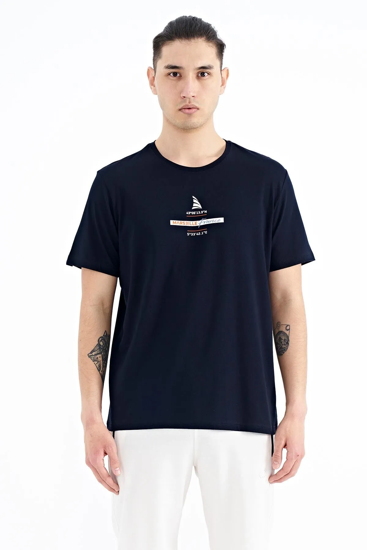 baskili o yaka standart kalip erkek t-shirt - 88212