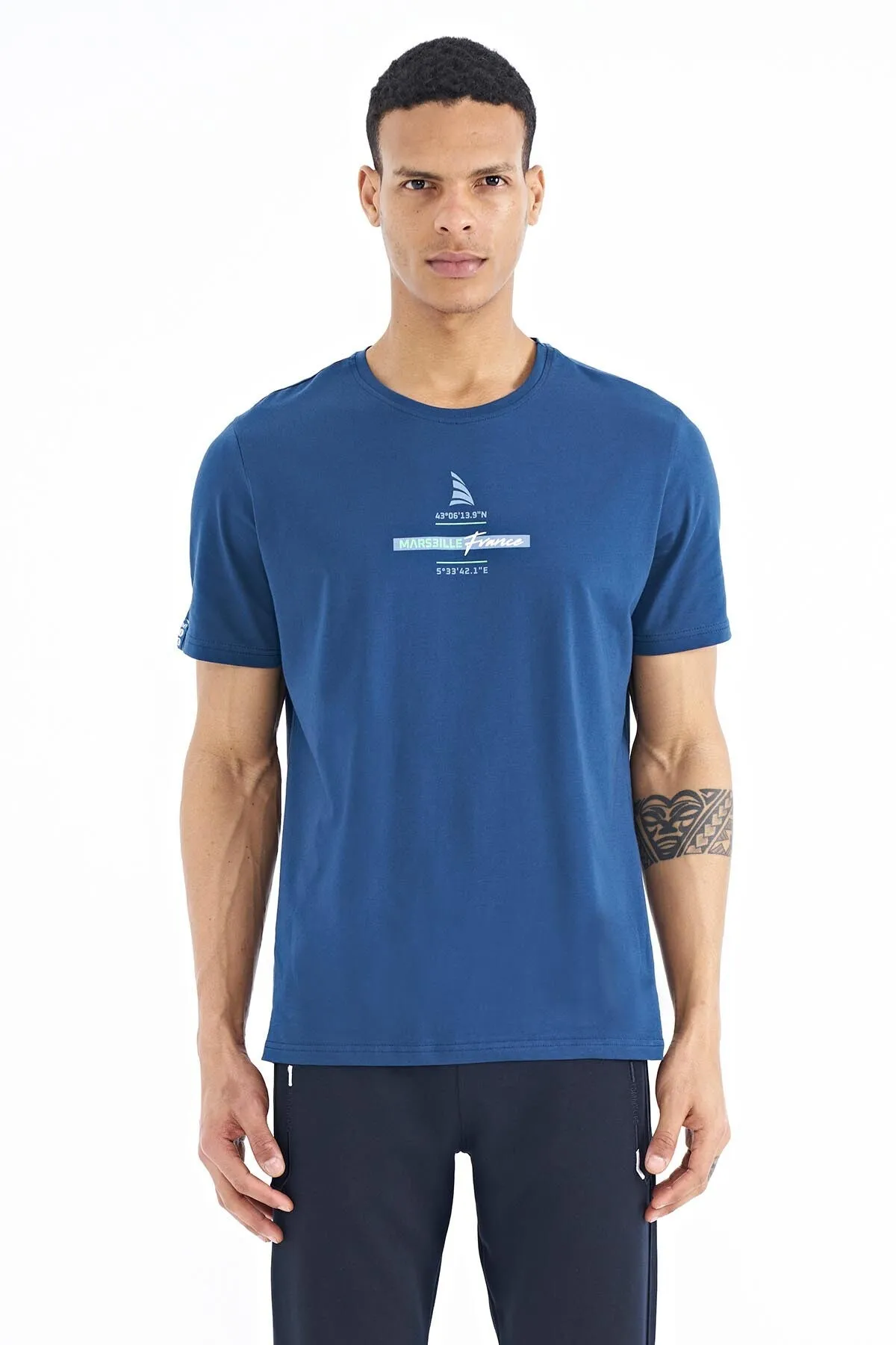 baskili o yaka standart kalip erkek t-shirt - 88212