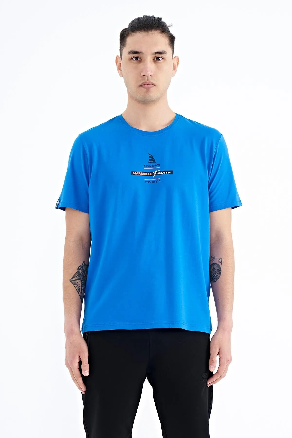 baskili o yaka standart kalip erkek t-shirt - 88212