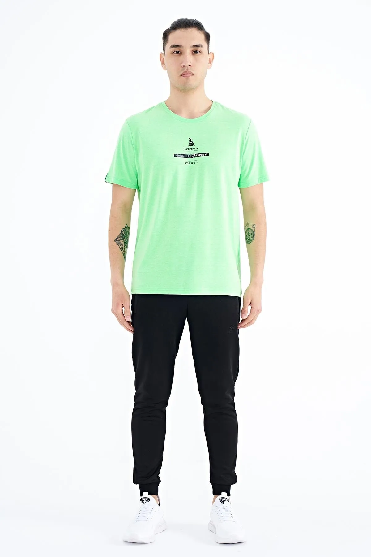 baskili o yaka standart kalip erkek t-shirt - 88212