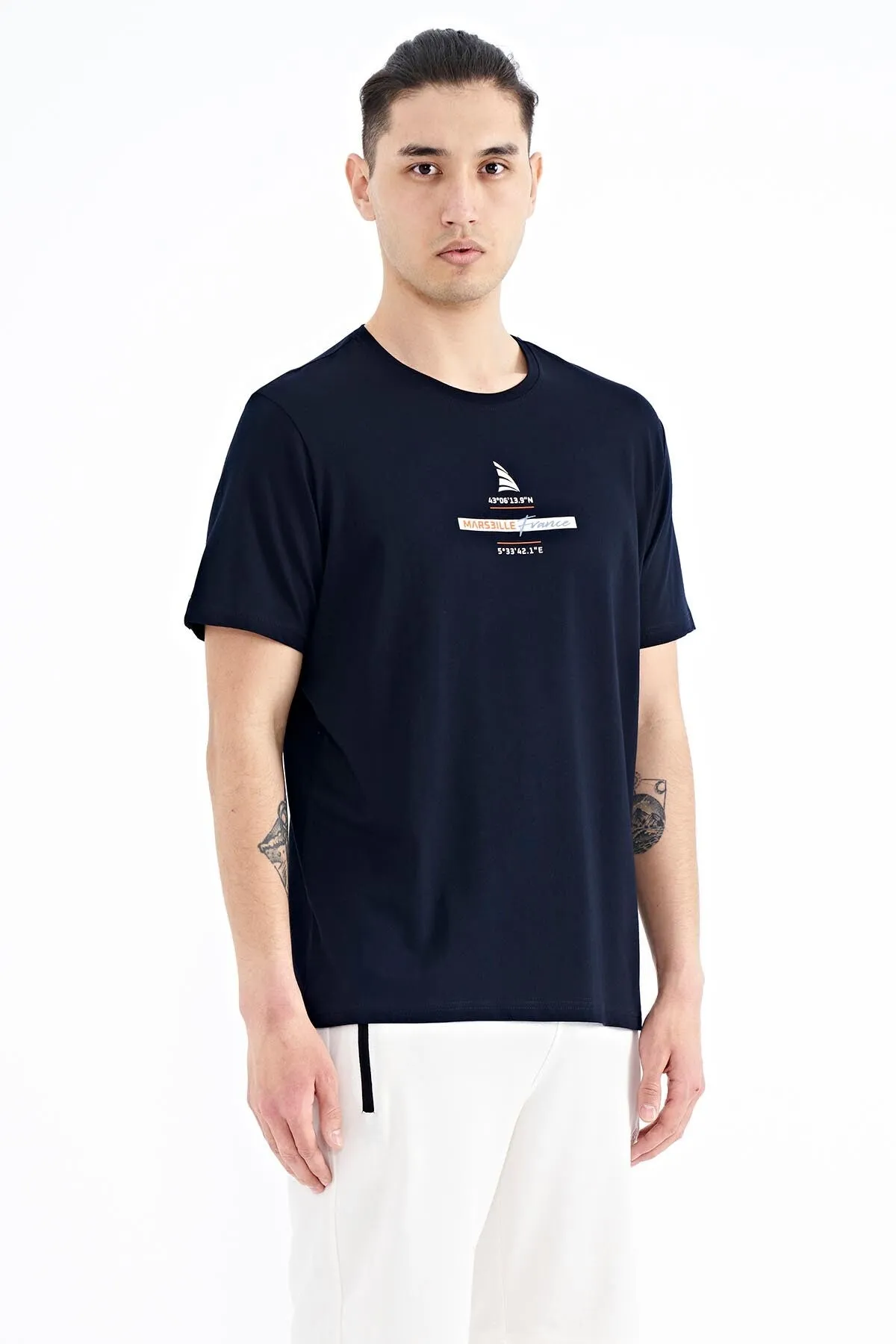 baskili o yaka standart kalip erkek t-shirt - 88212