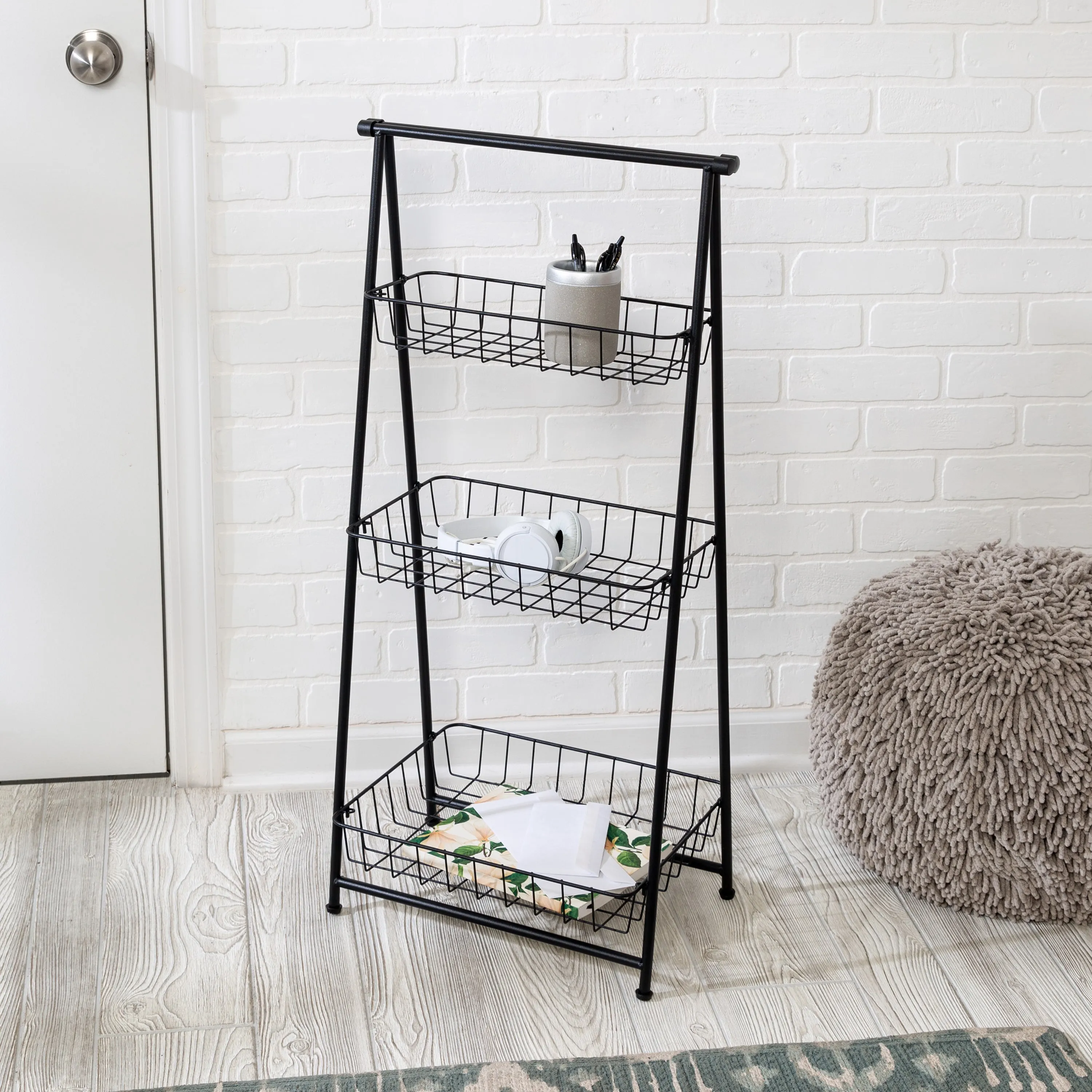 Black 3-Tier Folding A-Frame Storage Caddy