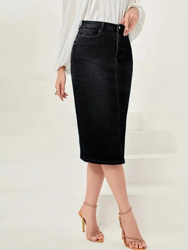 Blue Denim Skirt with Side Slit