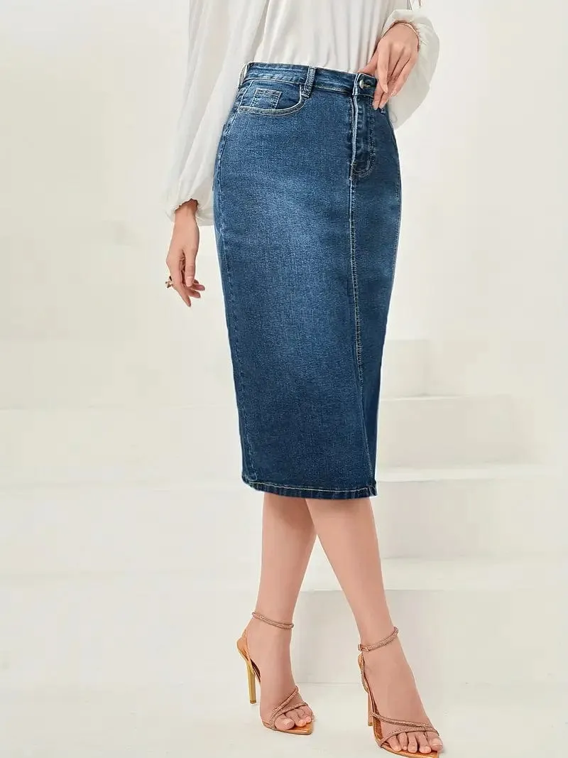 Blue Denim Skirt with Side Slit