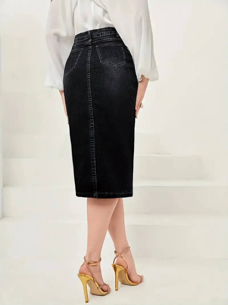 Blue Denim Skirt with Side Slit
