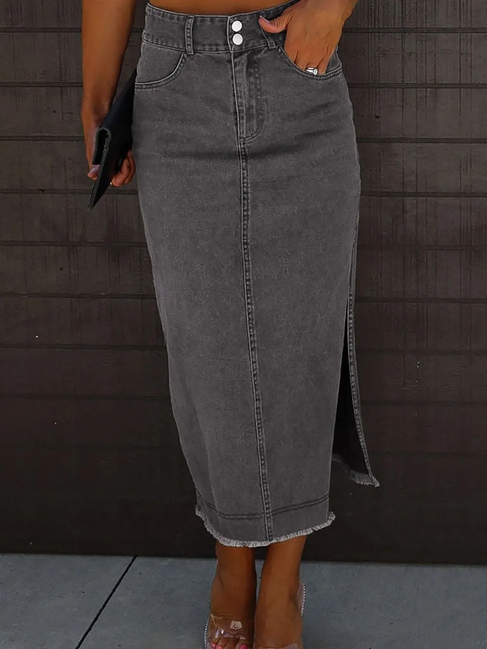 Blue Denim Skirt with Side Slit