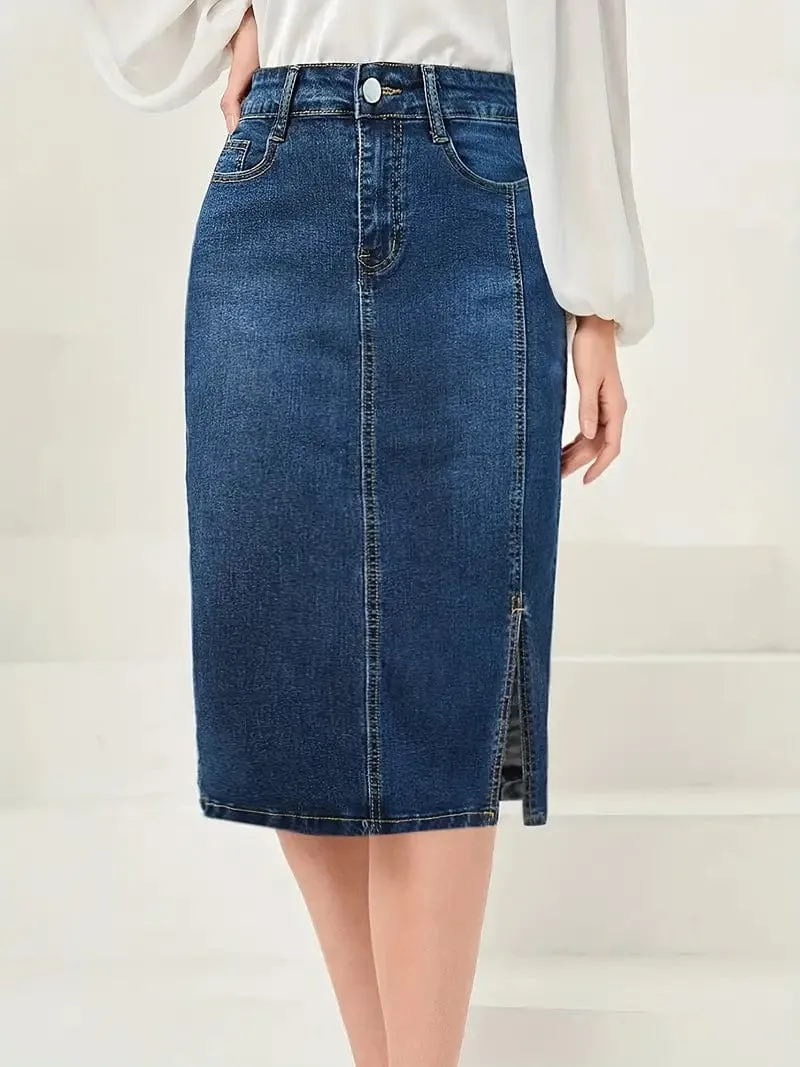 Blue Denim Skirt with Side Slit