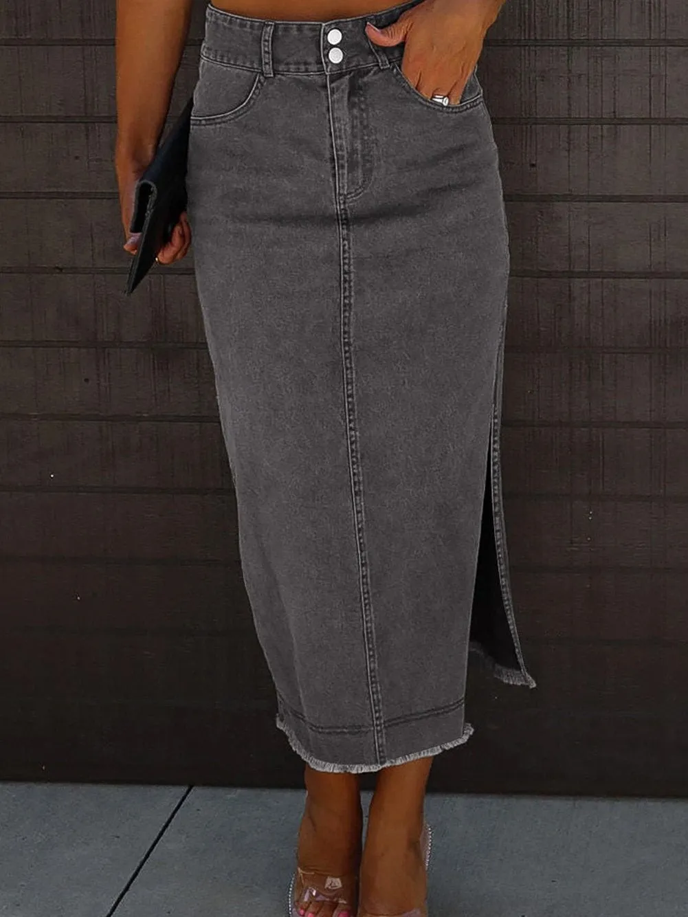 Blue Denim Skirt with Side Slit