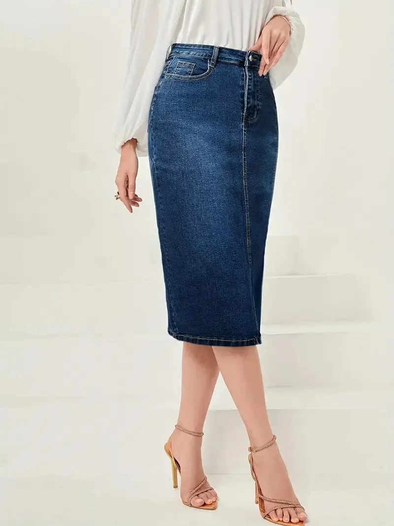Blue Denim Skirt with Side Slit