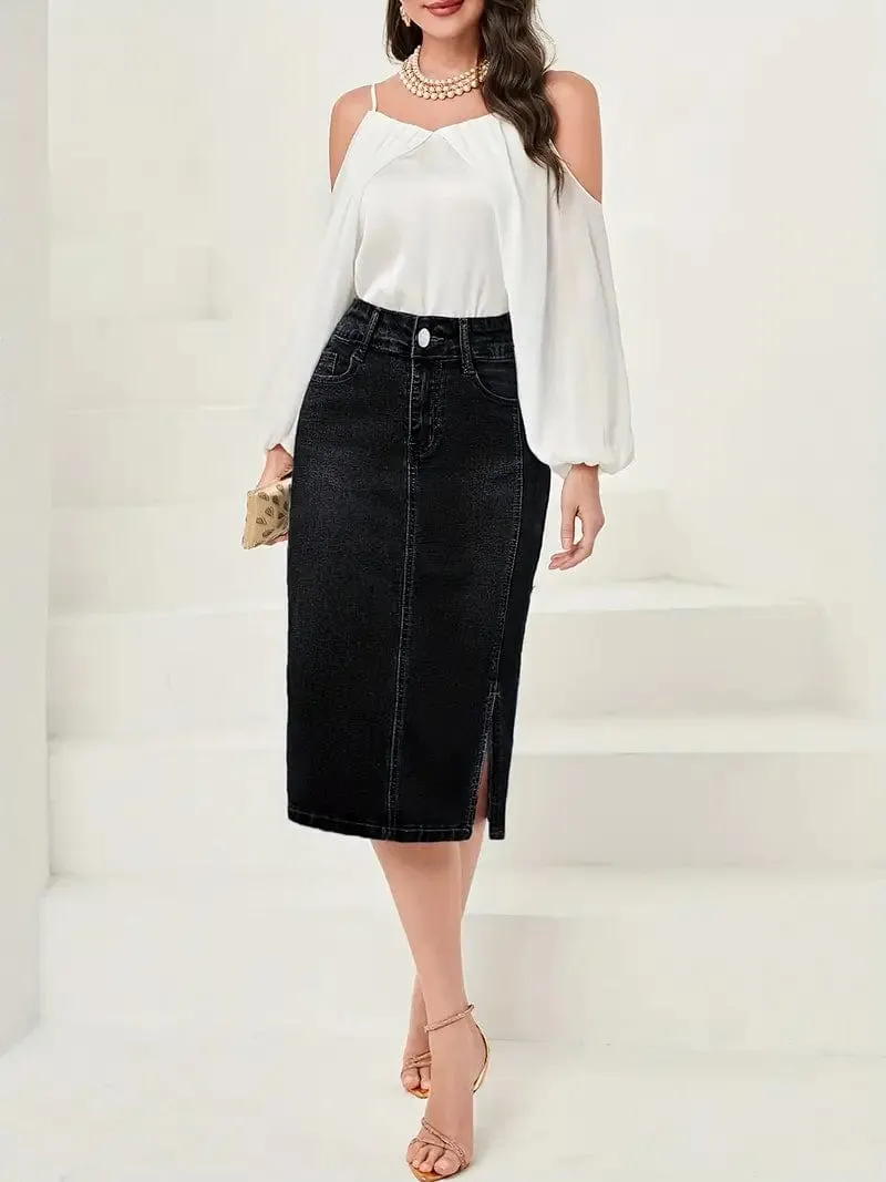 Blue Denim Skirt with Side Slit