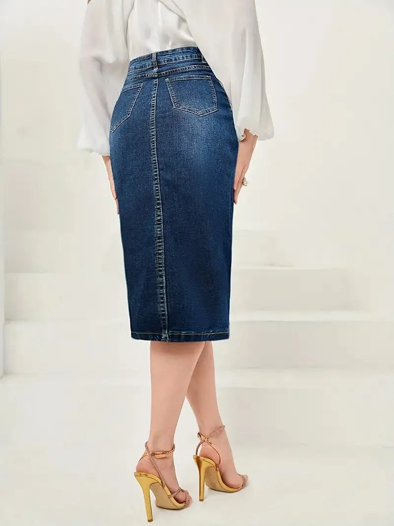 Blue Denim Skirt with Side Slit