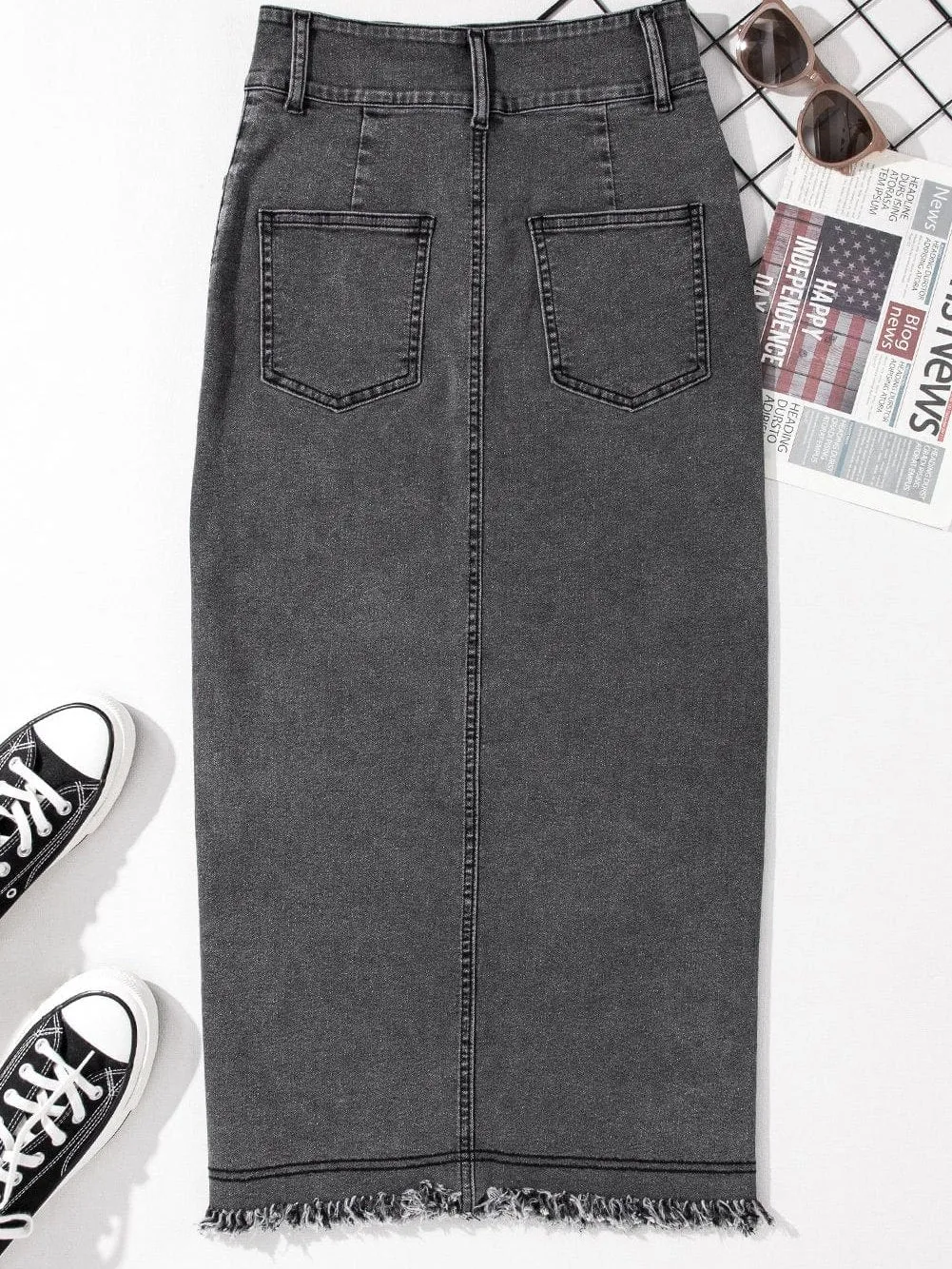 Blue Denim Skirt with Side Slit