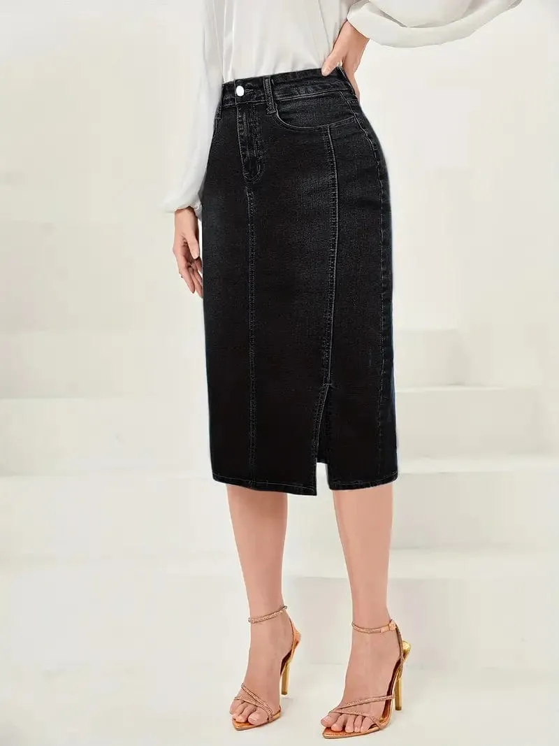 Blue Denim Skirt with Side Slit