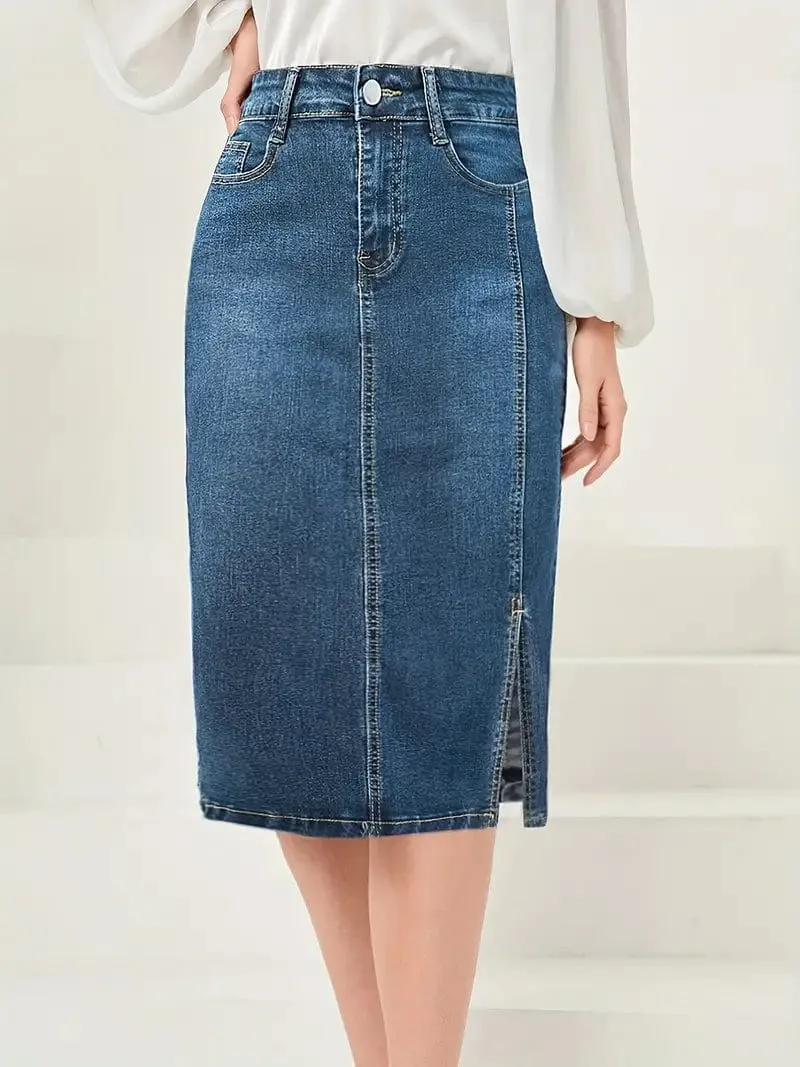 Blue Denim Skirt with Side Slit