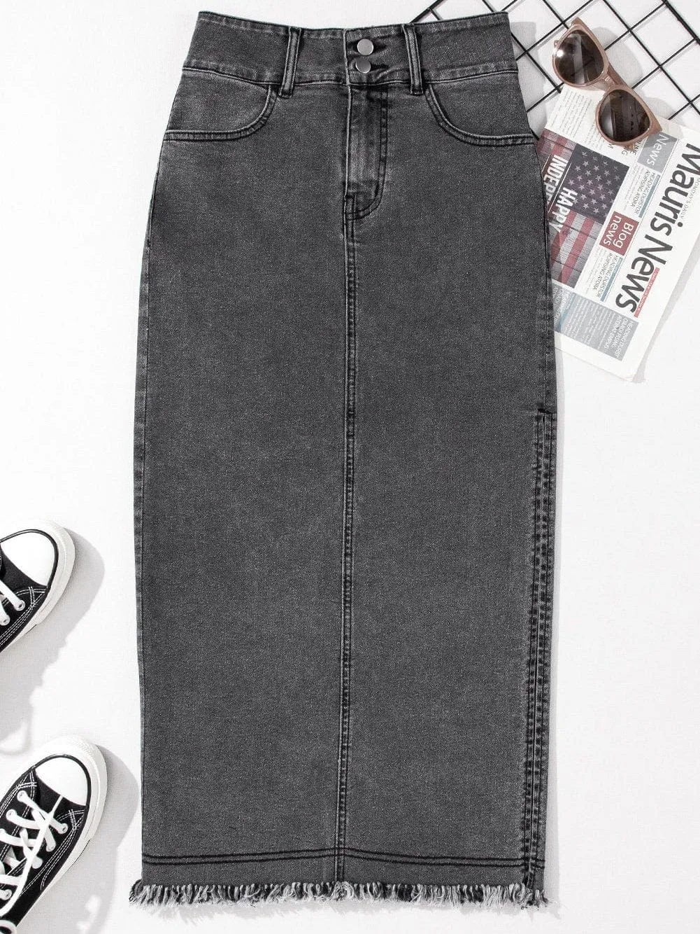 Blue Denim Skirt with Side Slit