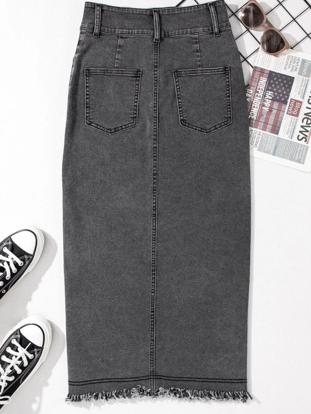 Blue Denim Skirt with Side Slit