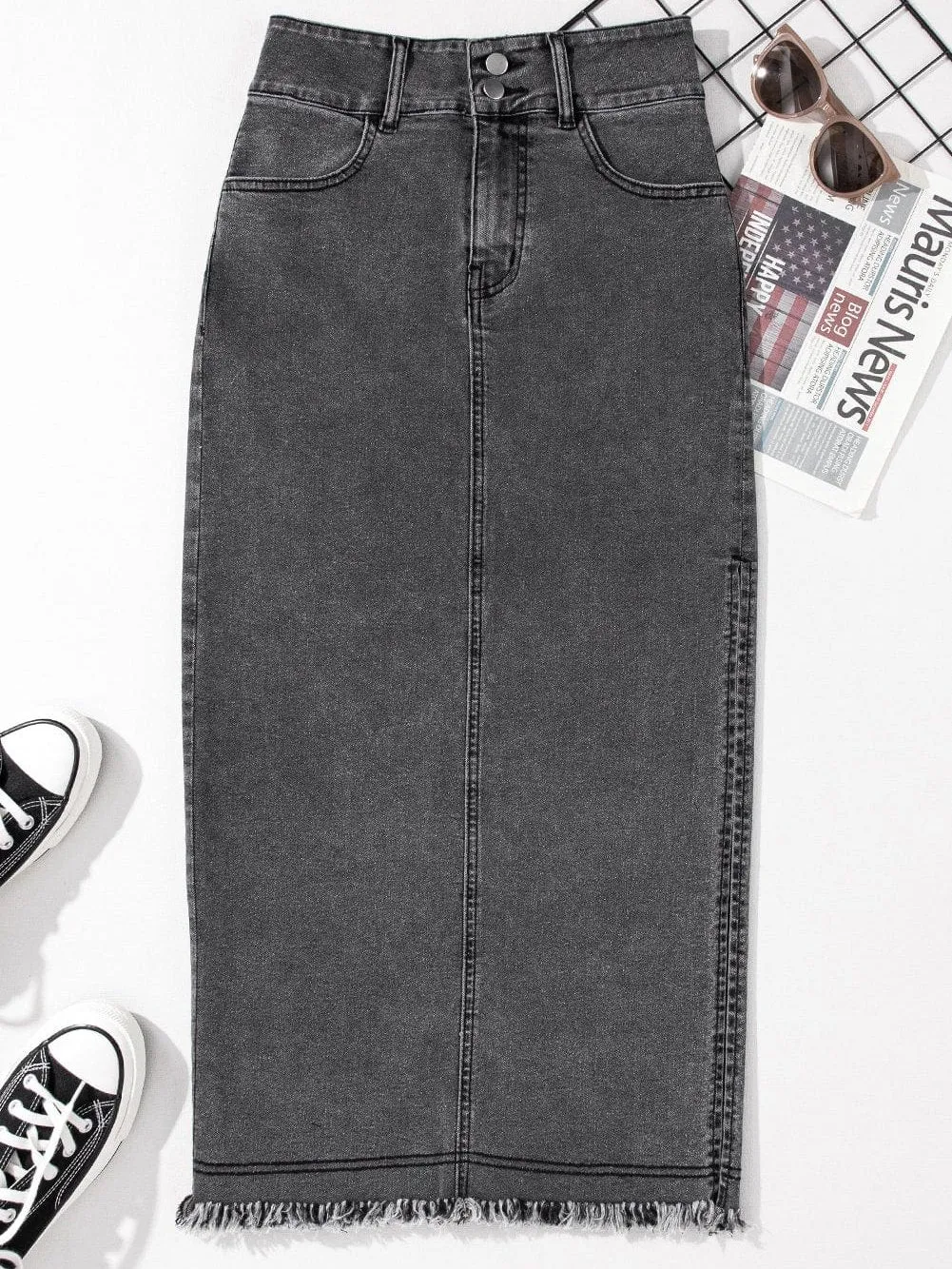 Blue Denim Skirt with Side Slit