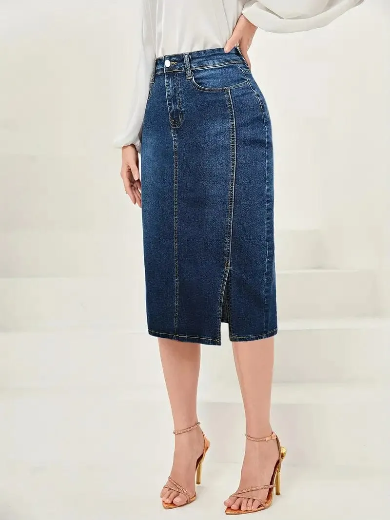 Blue Denim Skirt with Side Slit