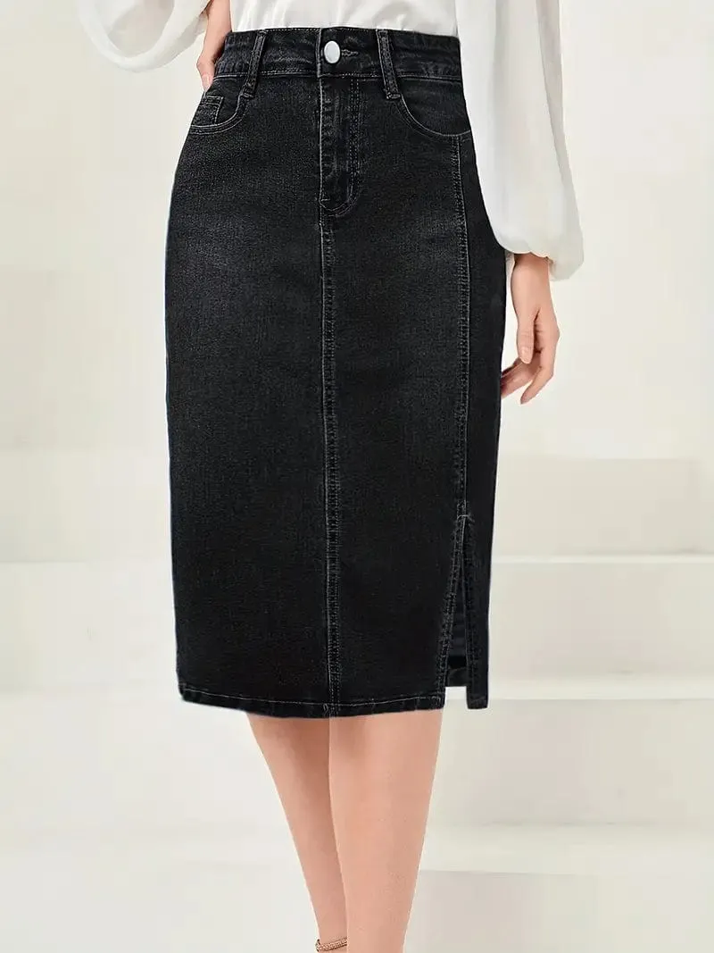 Blue Denim Skirt with Side Slit