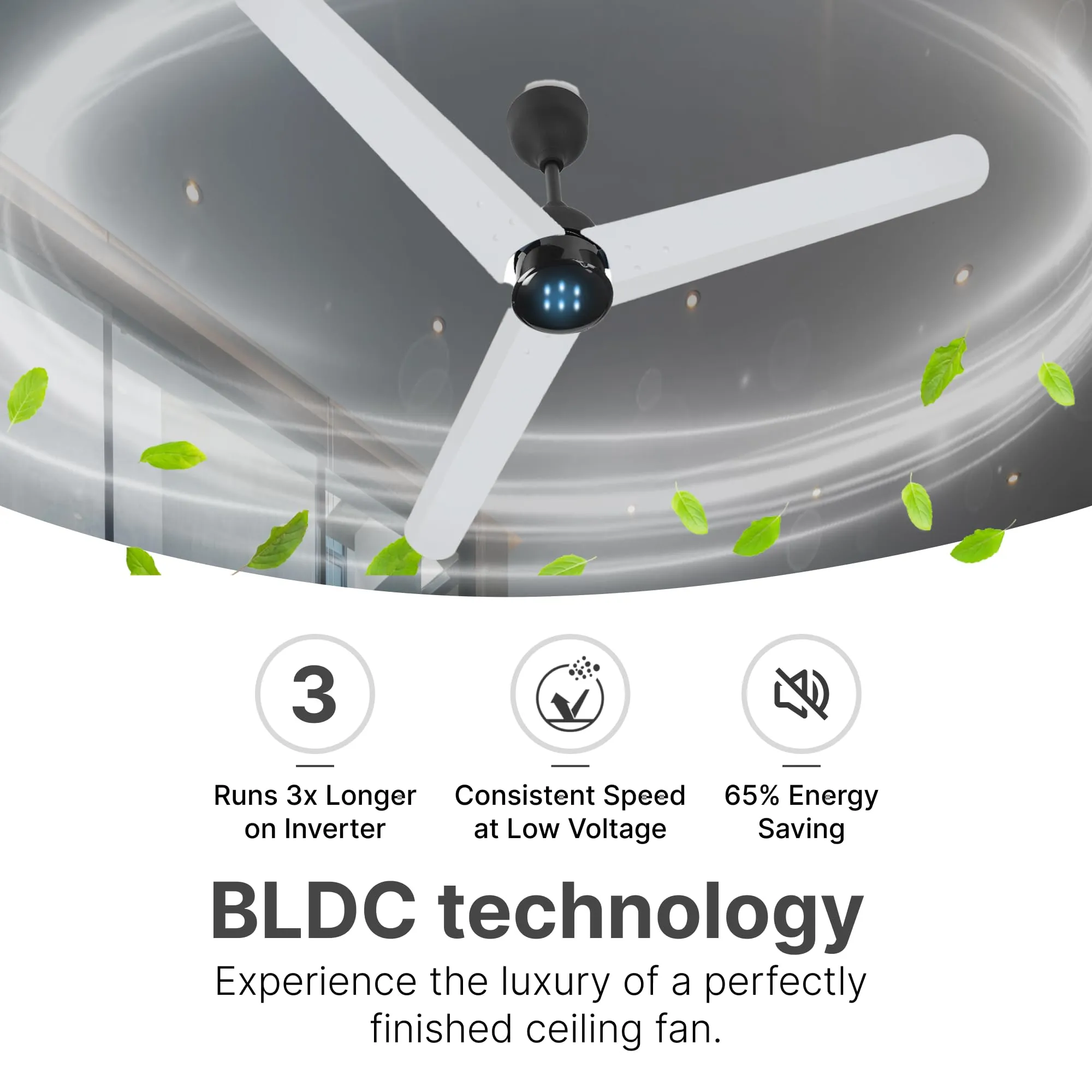 Candes 1200mm Bldc Ceiling Fan with LED Indicator | BEE 5 Star High Speed fan for Home | Silent Remote fan | 6 Speed Levels | High Air delivery | Energy Saving | 2 Yr Manufacturer Warranty | White