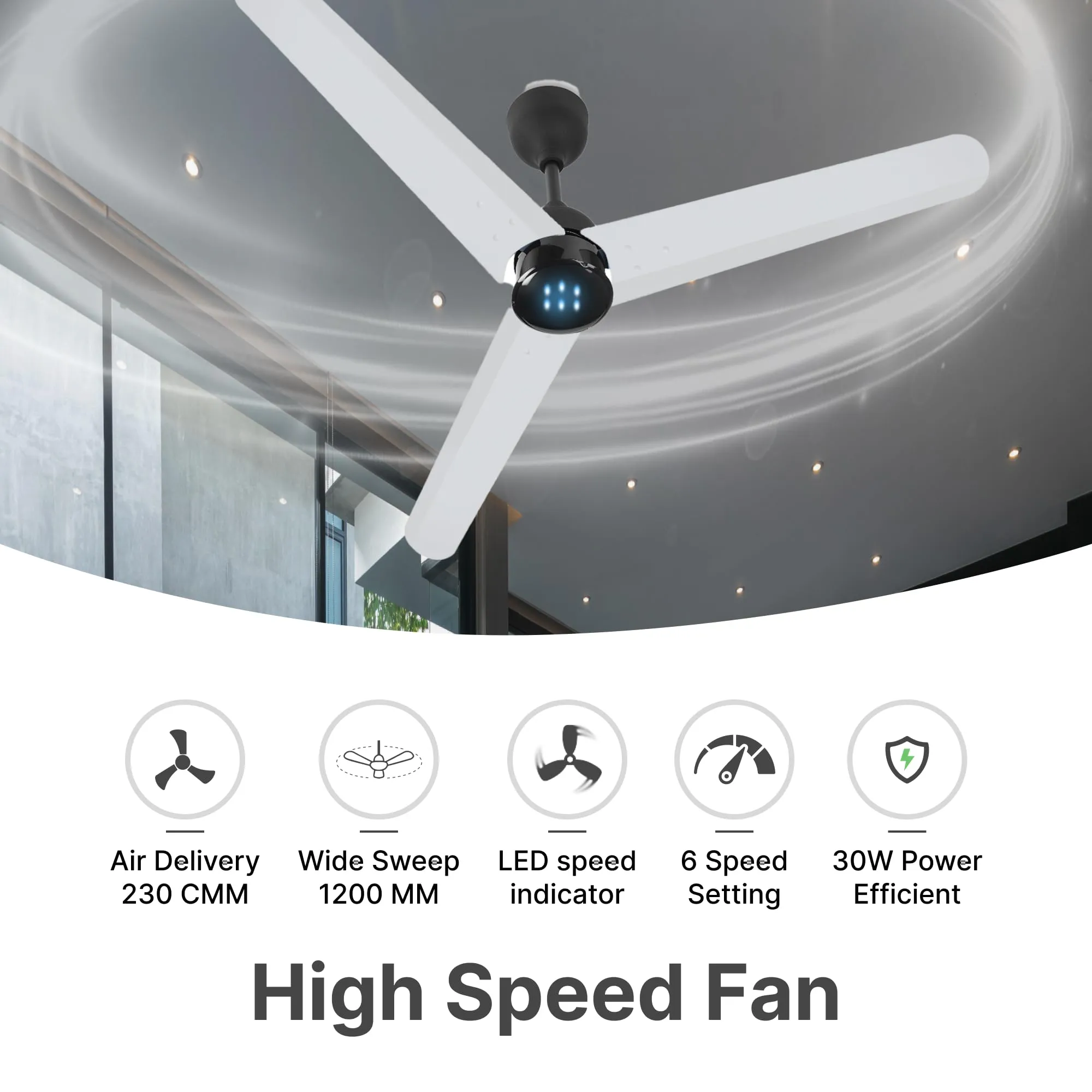 Candes 1200mm Bldc Ceiling Fan with LED Indicator | BEE 5 Star High Speed fan for Home | Silent Remote fan | 6 Speed Levels | High Air delivery | Energy Saving | 2 Yr Manufacturer Warranty | White