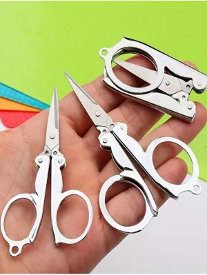 Compact Stainless Steel Folding Scissors - Portable Mini Travel & Sewing Scissors for Home & Office