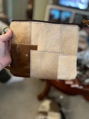 Cowhide Zip Wristlets Handbag