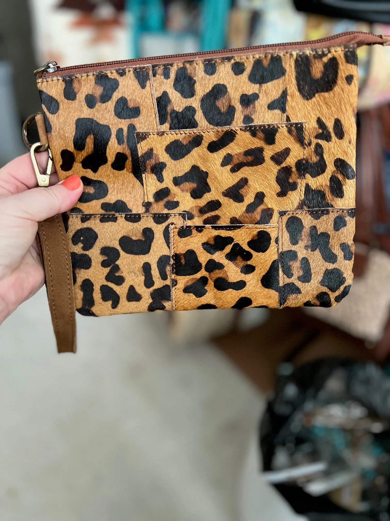 Cowhide Zip Wristlets Handbag