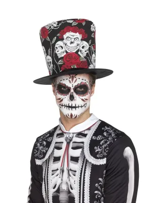 Day of the Dead Skull & Rose Top Hat, Multi-Colour