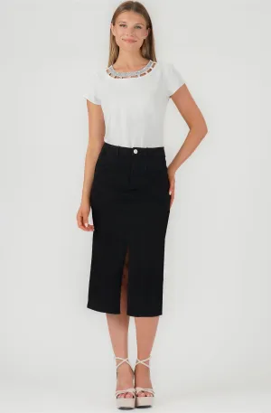 Denim Skirt with Front Slit