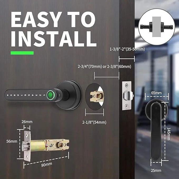 Digital Door Lock Model Y1604L for Door thickness: 30-55mm, unlock by Tuya Bluetooth/ Password / Fingerprint / key