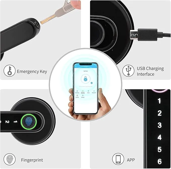 Digital Door Lock Model Y1604L for Door thickness: 30-55mm, unlock by Tuya Bluetooth/ Password / Fingerprint / key