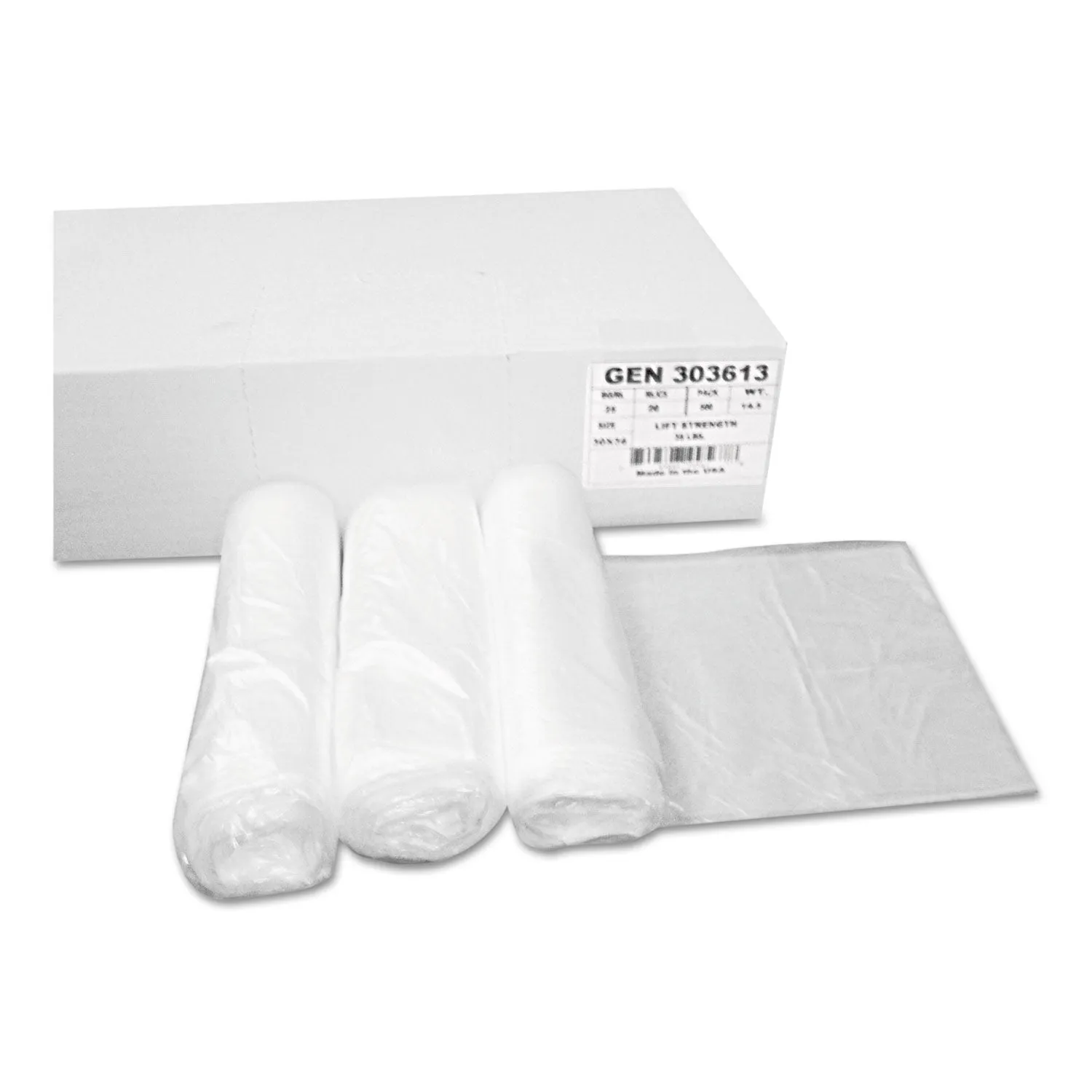 GEN High Density Can Liners, 30 Gal, 10 Microns, 30" X 36", Natural, 500/Carton - GEN303613