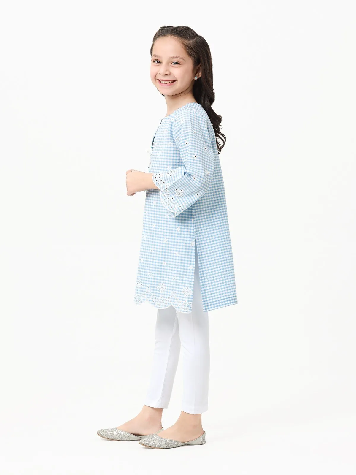 Girl's Sky Blue Cotton Kurti - EGTKE23-70614