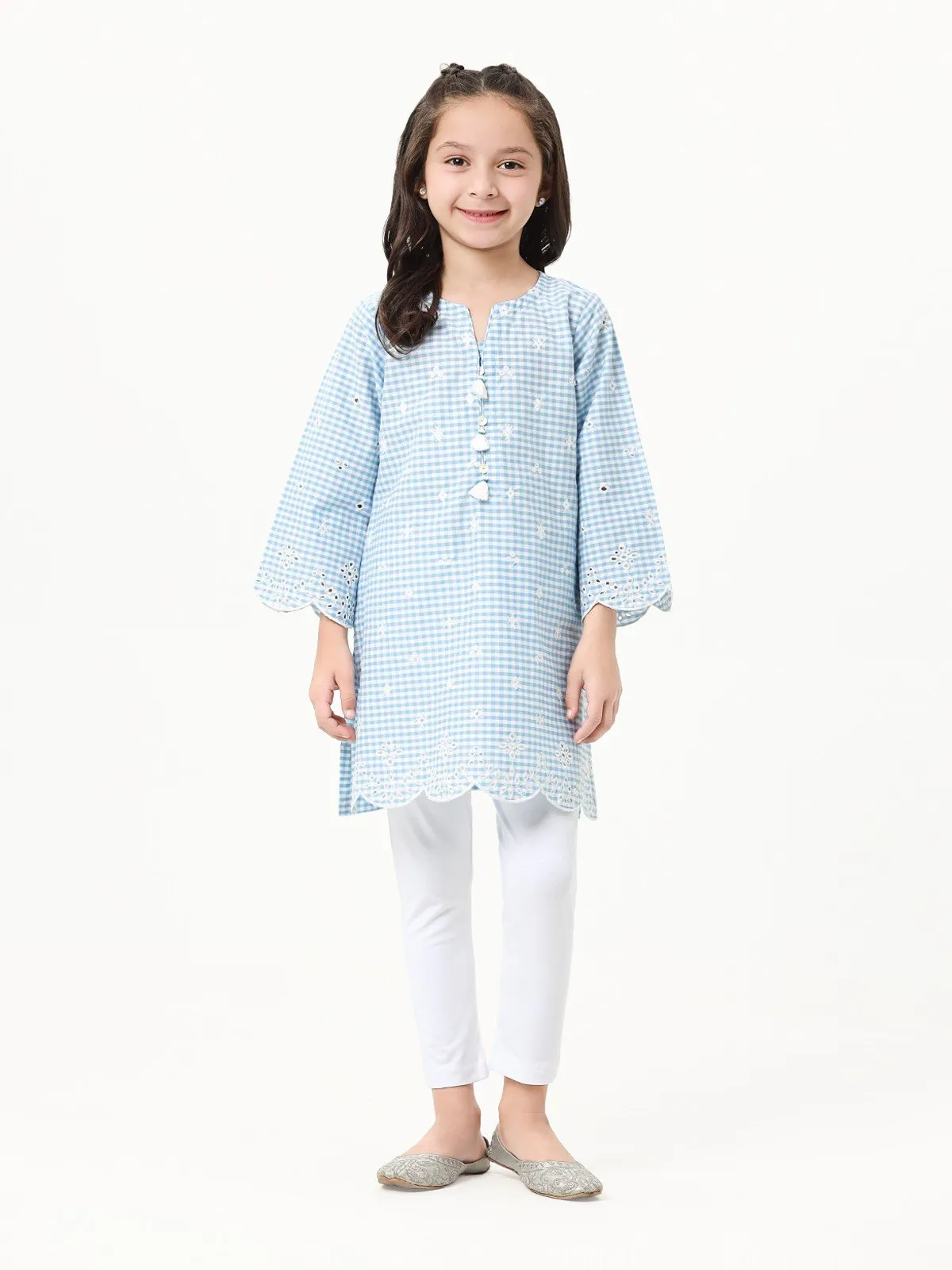 Girl's Sky Blue Cotton Kurti - EGTKE23-70614
