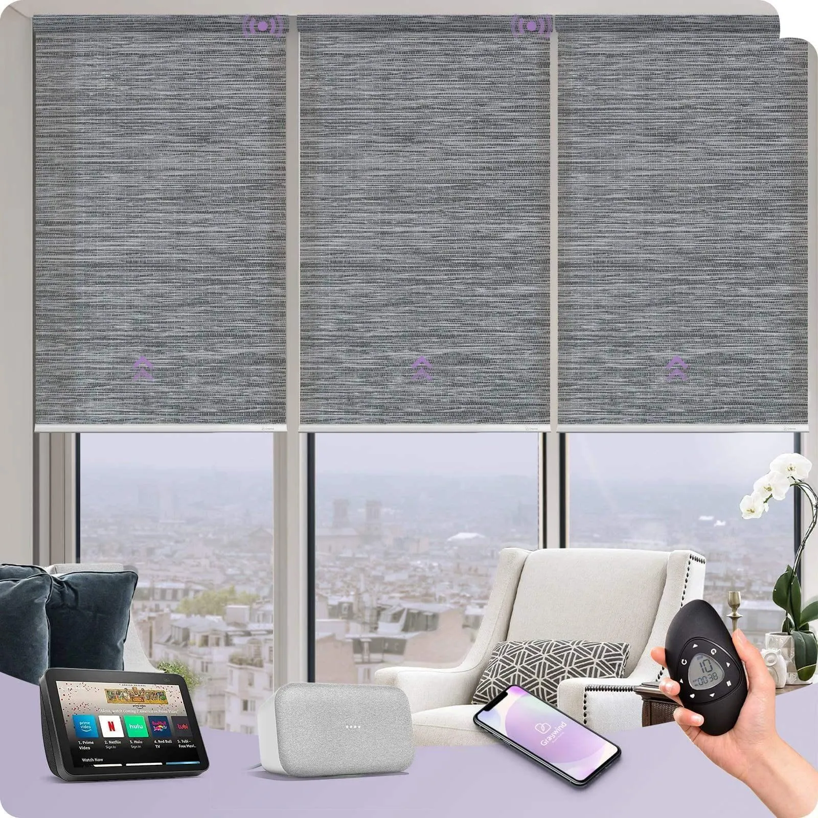 Graywind Motorized Light Filtering Roller Shades | Woven Series | Customizable