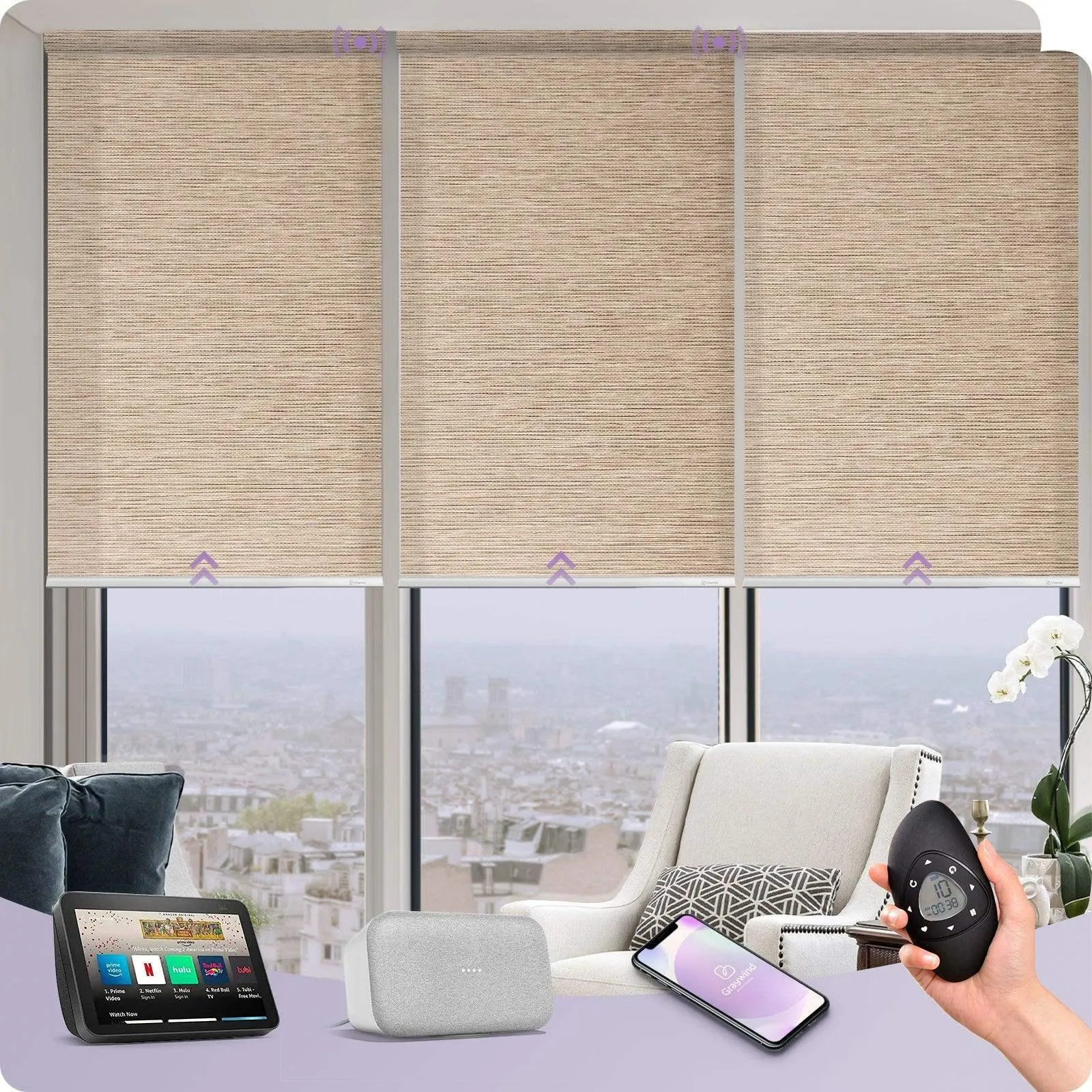 Graywind Motorized Light Filtering Roller Shades | Woven Series | Customizable