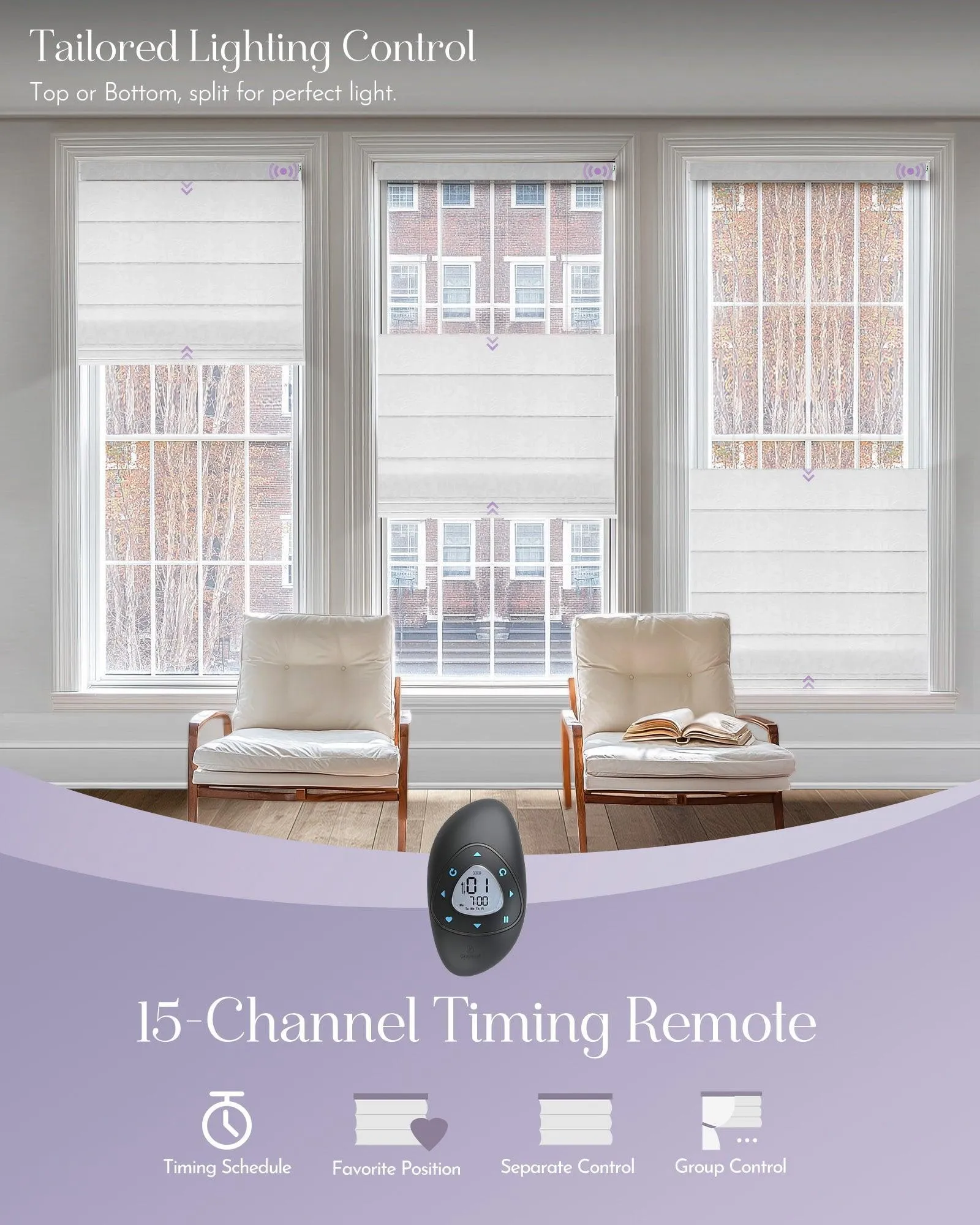 Graywind Motorized Top Down Bottom Up Roman Shades | Light Filtering Series | Customizable