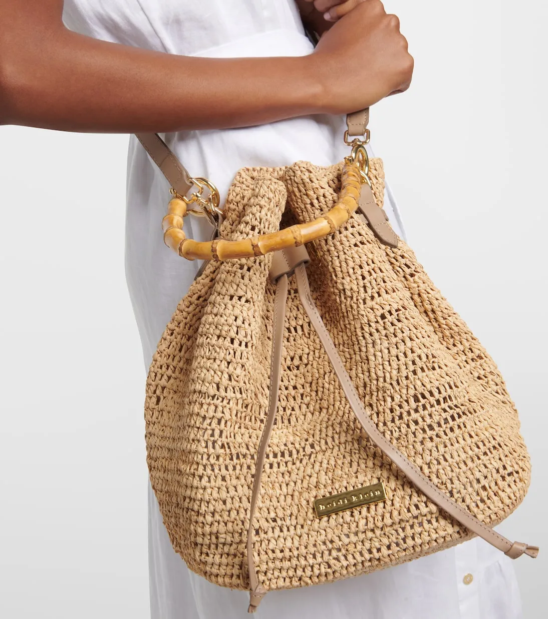 Heidi Klein raffia mini savanna bay bucket bag, beige
