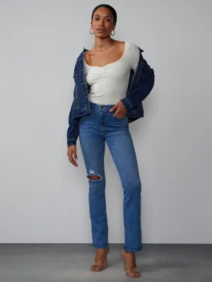 High Rise Ripped Knee Bootcut Jeans