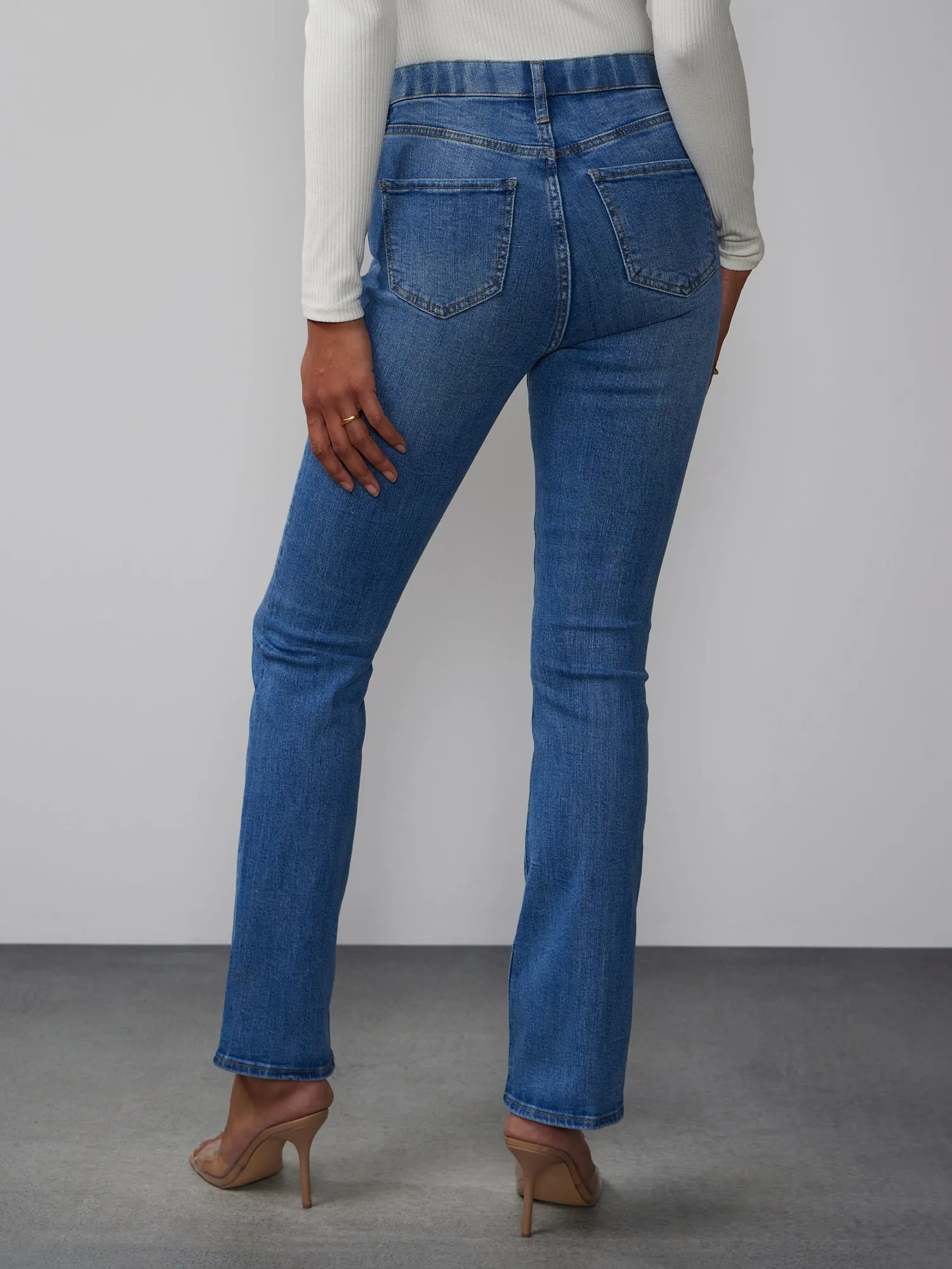 High Rise Ripped Knee Bootcut Jeans