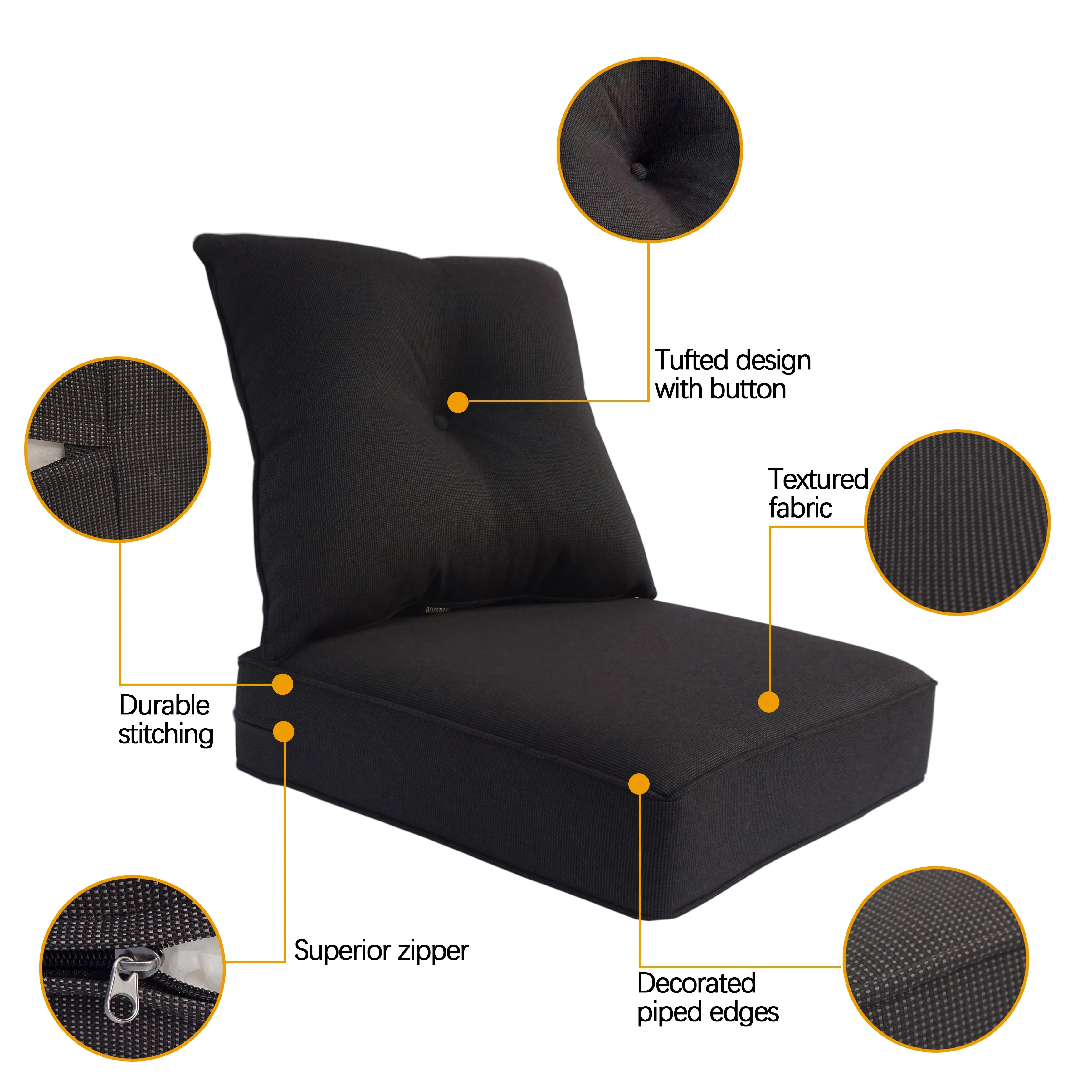 Indoor/Outdoor Deep Seat Chair Cushion Set, 1 Seat Cushion and 1 Back Cushion Olefin Navy Blue