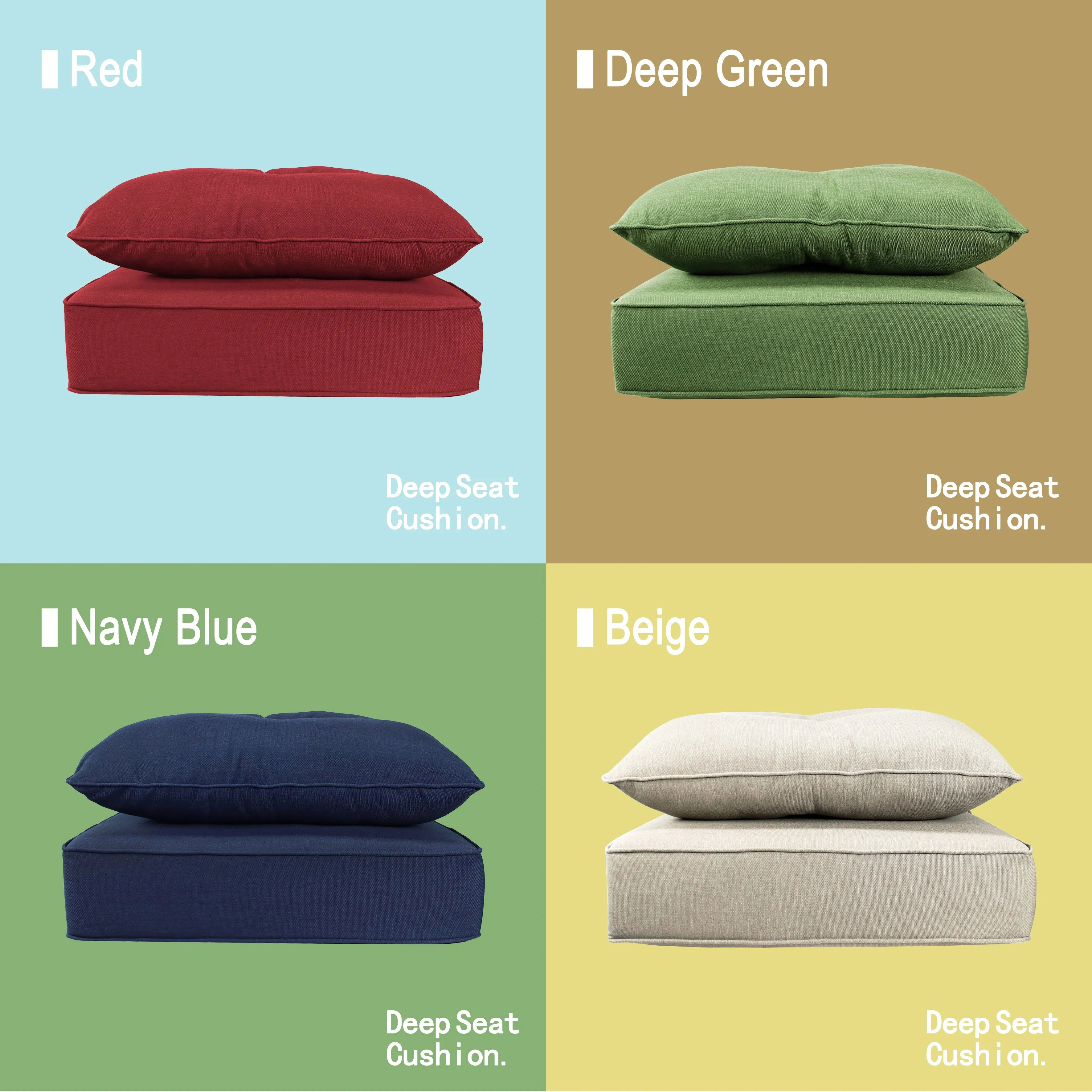 Indoor/Outdoor Deep Seat Chair Cushion Set, 1 Seat Cushion and 1 Back Cushion Olefin Teal Blue